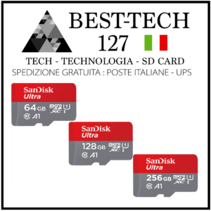 MICRO SD 64 128 256 GB SANDISK MICROSD CLASSE 10 MEMORY CARD SCHEDA MEMORIA