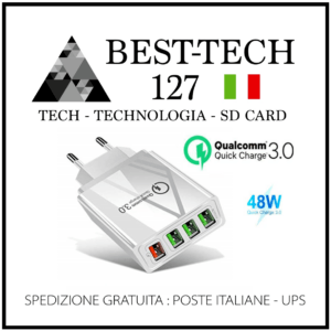 Caricabatterie 4 porte USB Ricarica Rapida Quick Charge 3.0 Caricatore Veloce