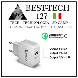 CARICABATTERIE USB RICARICA RAPIDA Quick Charge 3.0