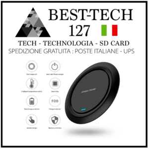 CARICABATTERIE Wireless Fast-Charger RICARICA VELOCE QI per iPhone Samsung 10w